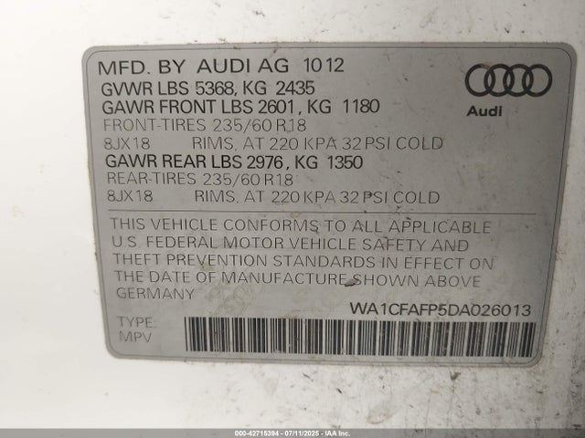 2013 AUDI Q5 WA1CFAFP5DA026013 Photo 8