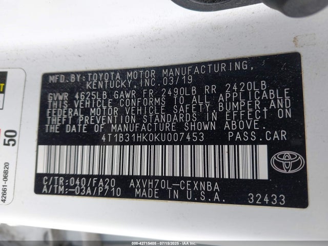 4T1B31HK0KU007453 Toyota a25a-fxs port+direct