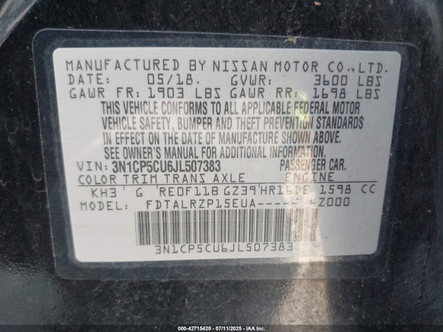 3N1CP5CU6JL507383 Nissan 2018