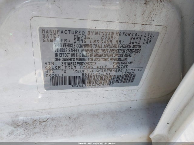 3N1AB7AP6GY297202 Nissan 2016