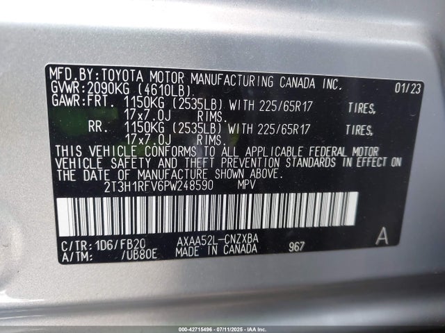 2T3H1RFV6PW248590 Toyota a25a-fks