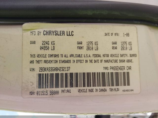 2008 DODGE CHARGER 2B3KA33G08H232137 Photo 8