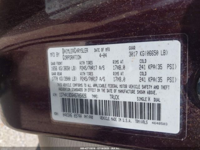 2004 DODGE RAM 1500 1D7HA18D64S705026 Photo 8