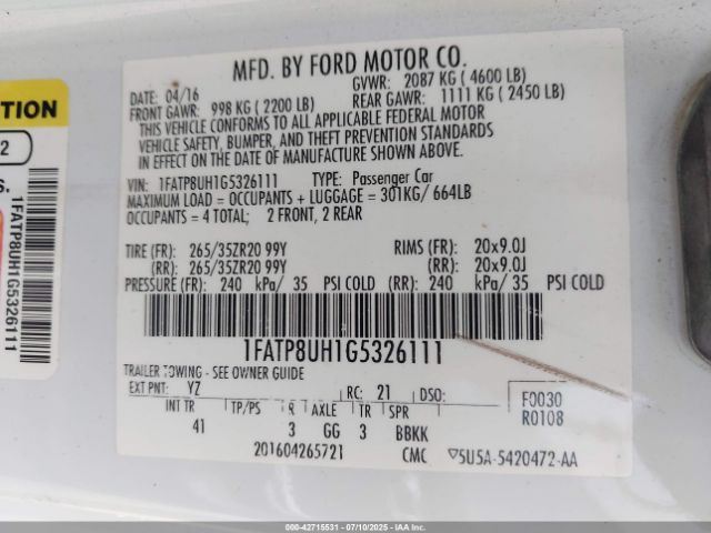 2016 FORD MUSTANG 1FATP8UH1G5326111 Photo 8