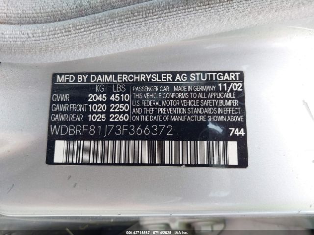 2003 MERCEDES-BENZ C 240 WDBRF81J73F366372 Photo 8