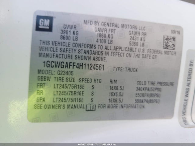 1GCWGAFF4H1124561 Chevrolet l20 - engine flexible fuel, iron