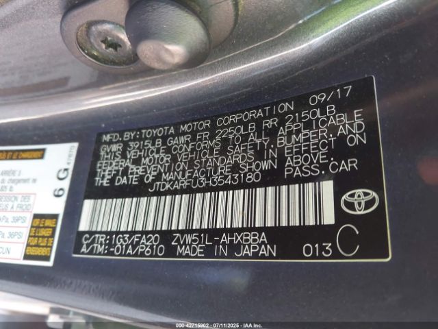 2017 TOYOTA PRIUS JTDKARFU3H3543180 Photo 8