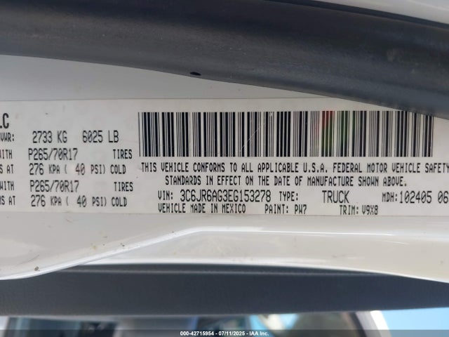 3C6JR6AG3EG153278 RAM 2014