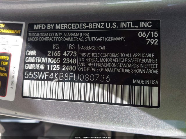 55SWF4KB8FU080736 Mercedes-Benz 2015