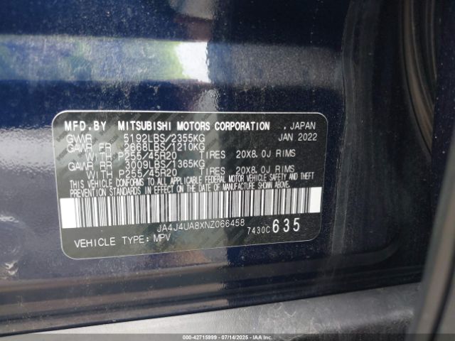 2022 MITSUBISHI OUTLANDER JA4J4UA8XNZ066458 Photo 8
