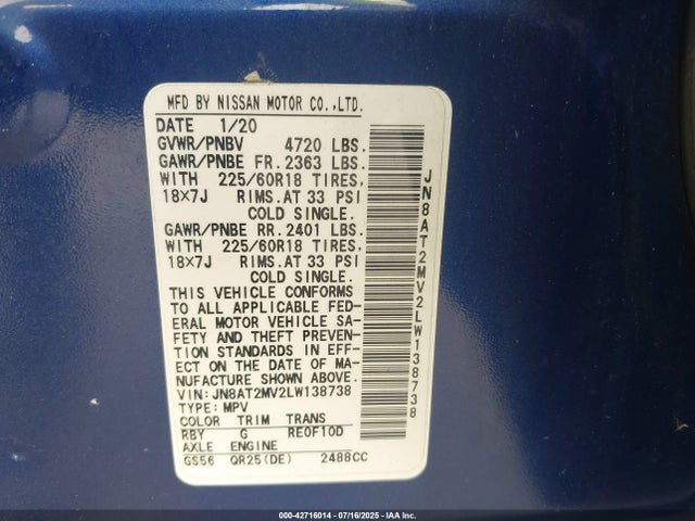 Nissan 2020 2020 JN8AT2MV2LW138738 Image 9