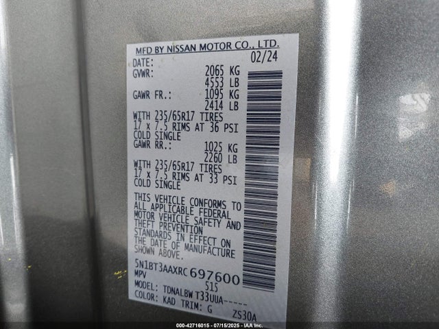 5N1BT3AAXRC697600 Nissan 2024