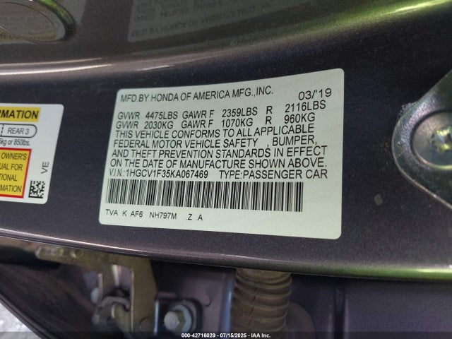 1HGCV1F35KA067469 Honda l15be