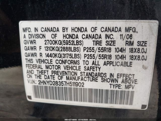 2007 ACURA MDX 2HNYD28357H511902 Photo 8