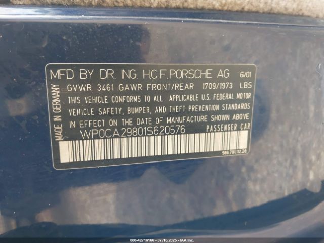 2001 PORSCHE BOXSTER WP0CA29801S620576 Photo 8