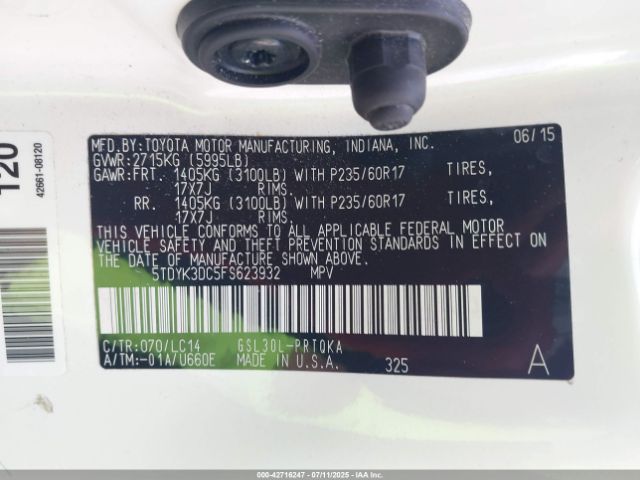 2015 TOYOTA SIENNA 5TDYK3DC5FS623932 Photo 8