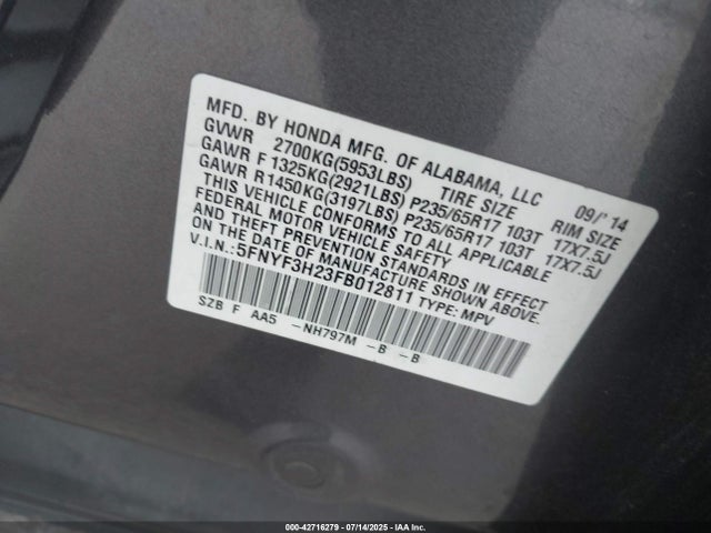 5FNYF3H23FB012811 Honda j35z4