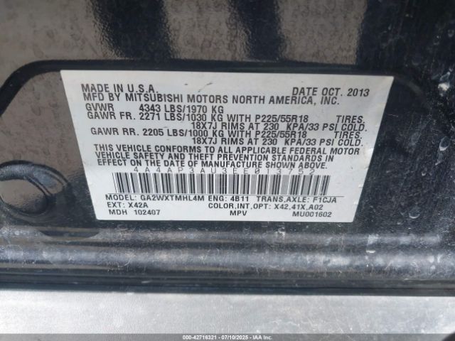 2014 MITSUBISHI OUTLANDER SPORT 4A4AP3AU3EE013752 Photo 8