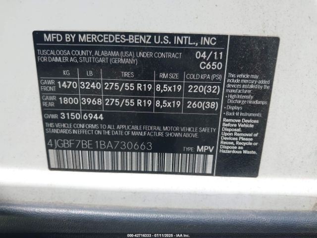 2011 MERCEDES-BENZ GL 450 4JGBF7BE1BA730663 Photo 8