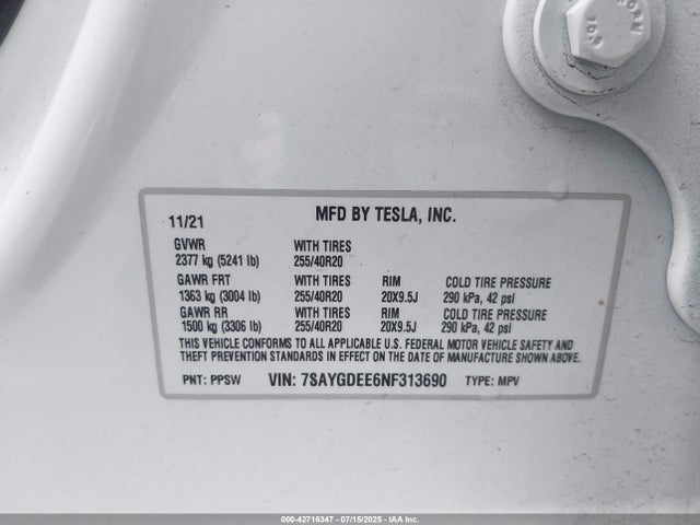 2022 TESLA MODEL Y 7SAYGDEE6NF313690 Photo 8