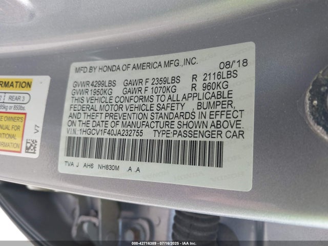 1HGCV1F40JA232755 Honda l15be