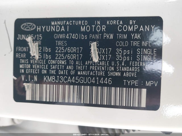 Hyundai Tucson 2016 KM8J3CA45GU041446 Image 9
