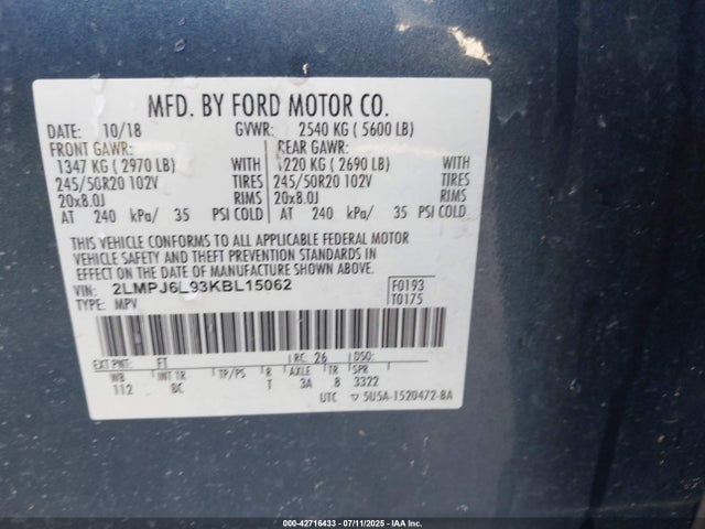 2LMPJ6L93KBL15062 Lincoln 2.0l gtdi