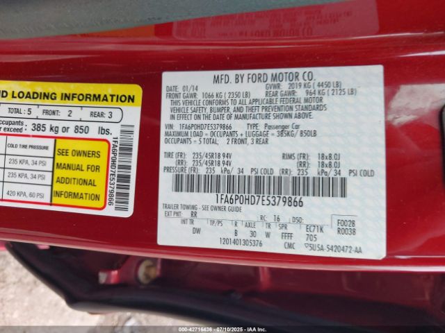 2014 FORD FUSION 1FA6P0HD7E5379866 Photo 8