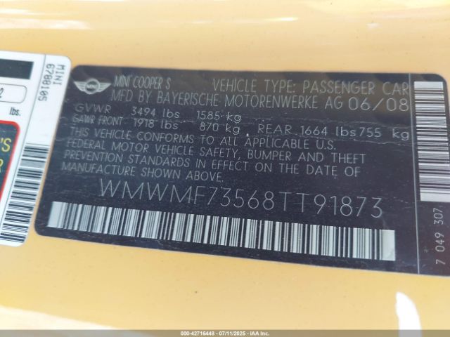 2008 MINI COOPER S WMWMF73568TT91873 Photo 8