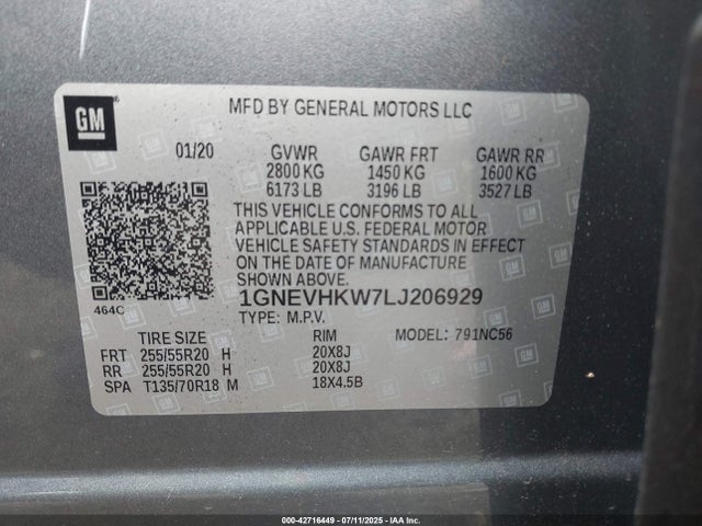 1GNEVHKW7LJ206929 Chevrolet lfy - spark ignited direct injection, atss, gen 1