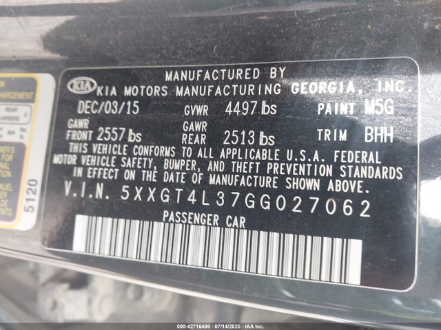 5XXGT4L37GG027062 KIA t-gdi theta ii