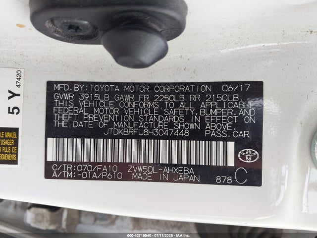 JTDKBRFU8H3047448 Toyota 2zr-fxe,1nm