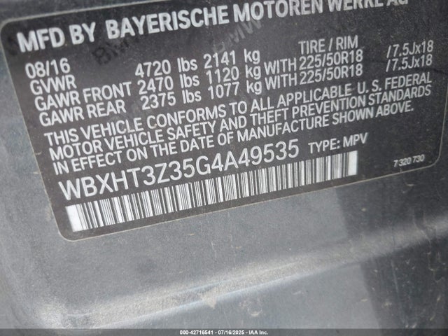 WBXHT3Z35G4A49535 BMW 2016