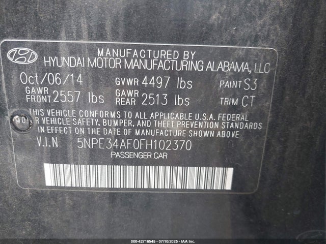 5NPE34AF0FH102370 Hyundai dohc gdi theta-ii