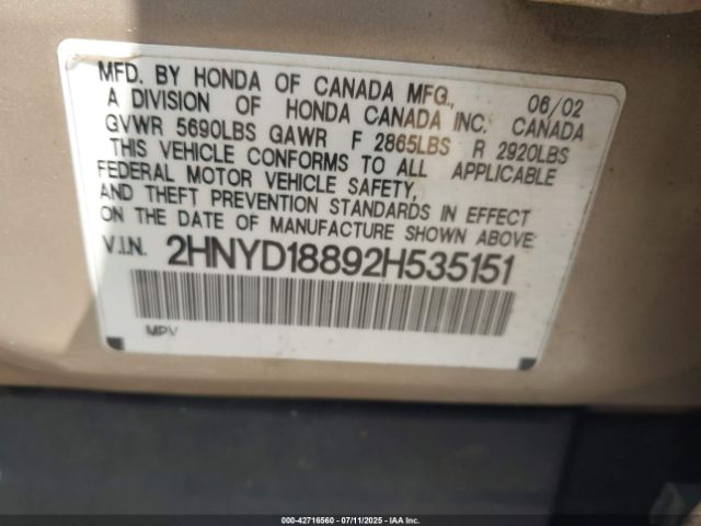 2002 ACURA MDX 2HNYD18892H535151 Photo 8