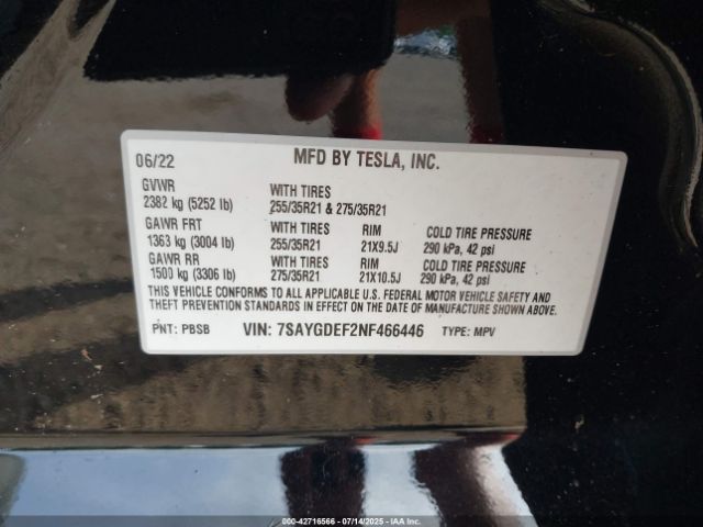 2022 TESLA MODEL Y 7SAYGDEF2NF466446 Photo 8