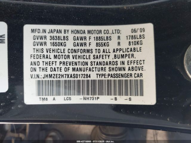 2010 HONDA INSIGHT JHMZE2H7XAS017284 Photo 8