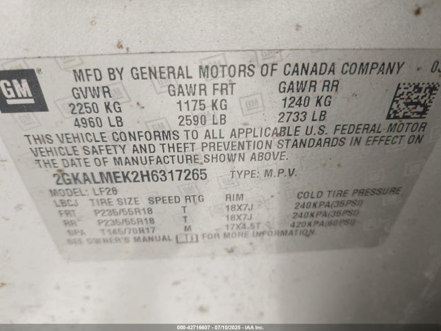 2GKALMEK2H6317265 GMC lea - sidi: spark ignited direct injection, e85 max, alum