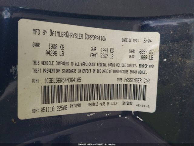 2004 CHRYSLER SEBRING 1C3EL56R54N364105 Photo 8
