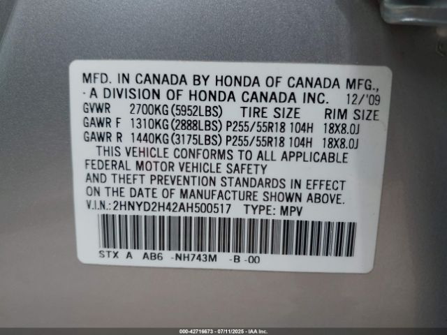 2010 ACURA MDX 2HNYD2H42AH500517 Photo 8