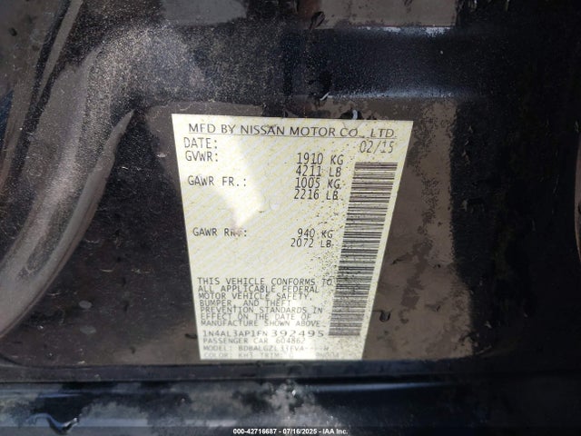Nissan Altima 2015 1N4AL3AP1FN392495 Image 9