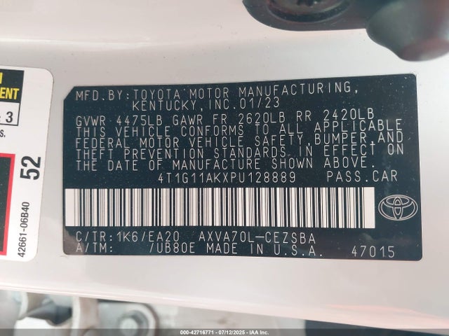 4T1G11AKXPU128889 Toyota a25a-fks
