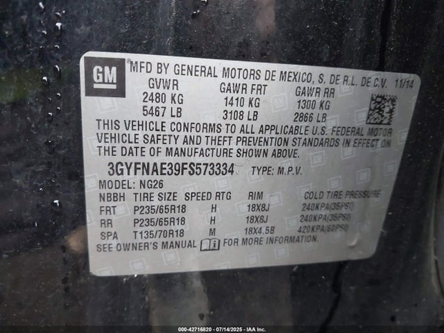 2015 CADILLAC SRX 3GYFNAE39FS573334 Photo 8
