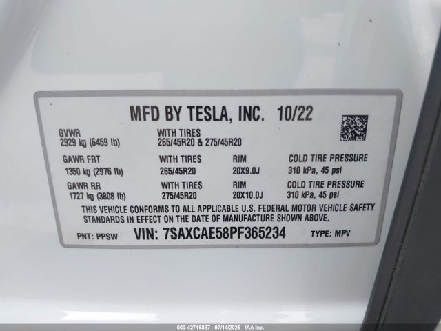 2023 TESLA MODEL X 7SAXCAE58PF365234 Photo 8