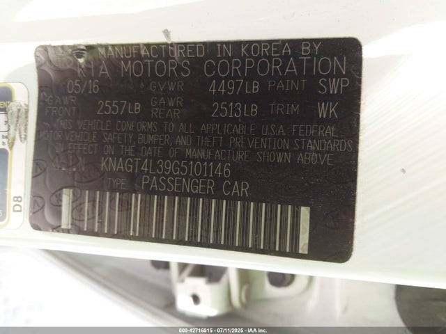 KIA gdi theta ii 2016 KNAGT4L39G5101146 Image 9