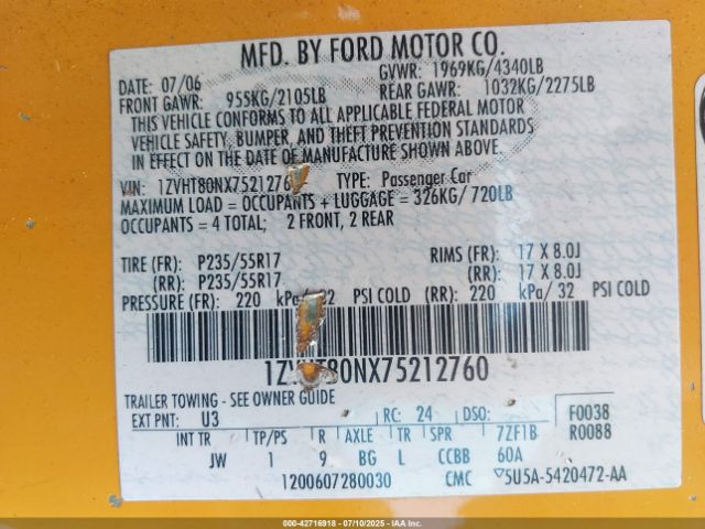 2007 FORD MUSTANG 1ZVHT80NX75212760 Photo 8