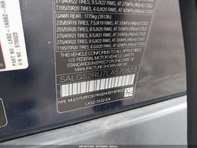 2020 LAND ROVER RANGE ROVER SALGS2RU7LA570823 Photo 8