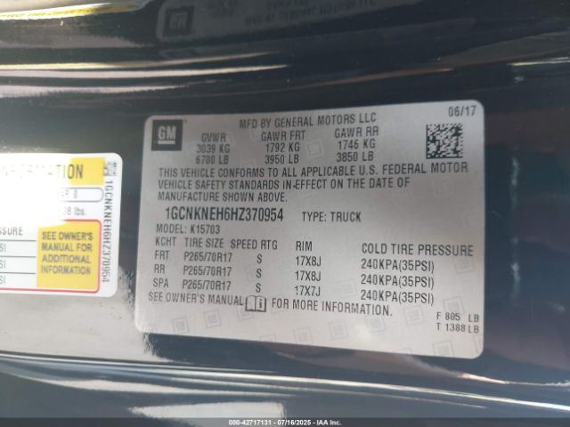 2017 CHEVROLET SILVERADO 1500 1GCNKNEH6HZ370954 Photo 8