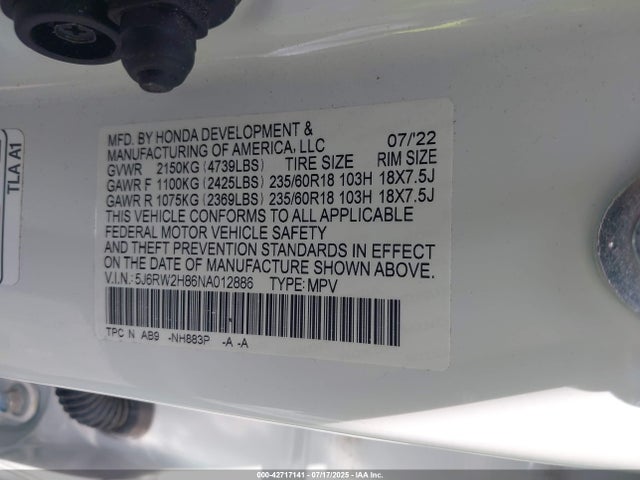 5J6RW2H86NA012886 Honda l15be