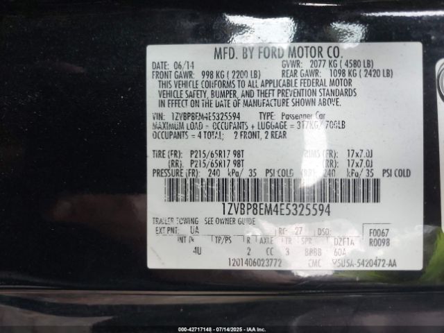 2014 FORD MUSTANG 1ZVBP8EM4E5325594 Photo 8